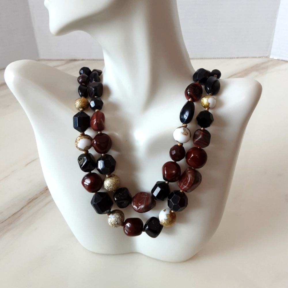 VTG SIGNED HATTIE CARNEGIE AMBER GLASS BEADED DOUBLE STRAND NECKLACE 17.…